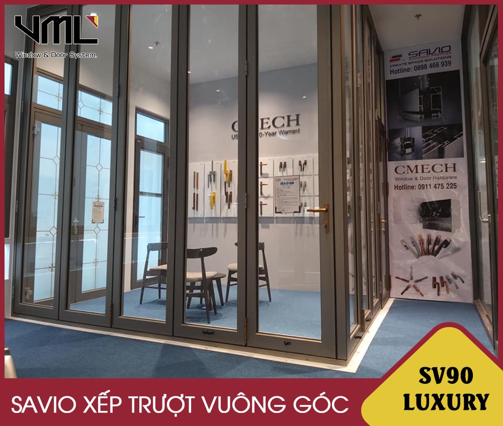 Cửa Savico xếp trượt vuông góc - Cửa Nhôm Việt Minh Long - Công Ty TNHH Sản Xuất Thương Mại Xây Dựng Cơ Khí Việt Minh Long